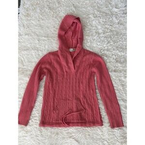 Caren Sport Coral‎ Cable Knit Hooded Pullover Sweater Pouch Pocket 2X